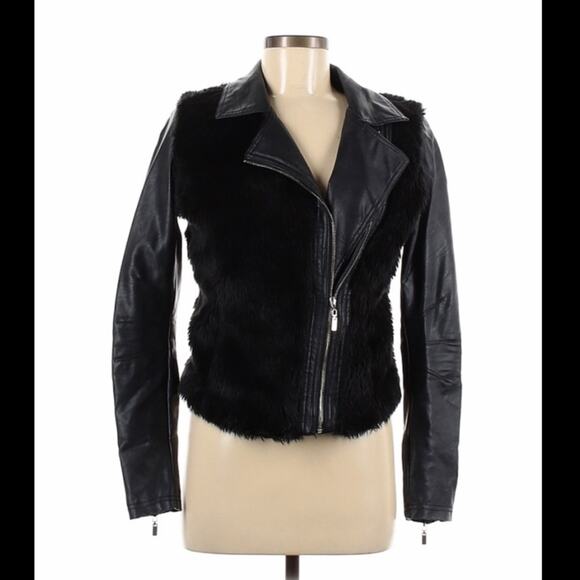 Asos Urban Bliss faux fur and leather moto jacket, size 8 - Picture 1 of 13